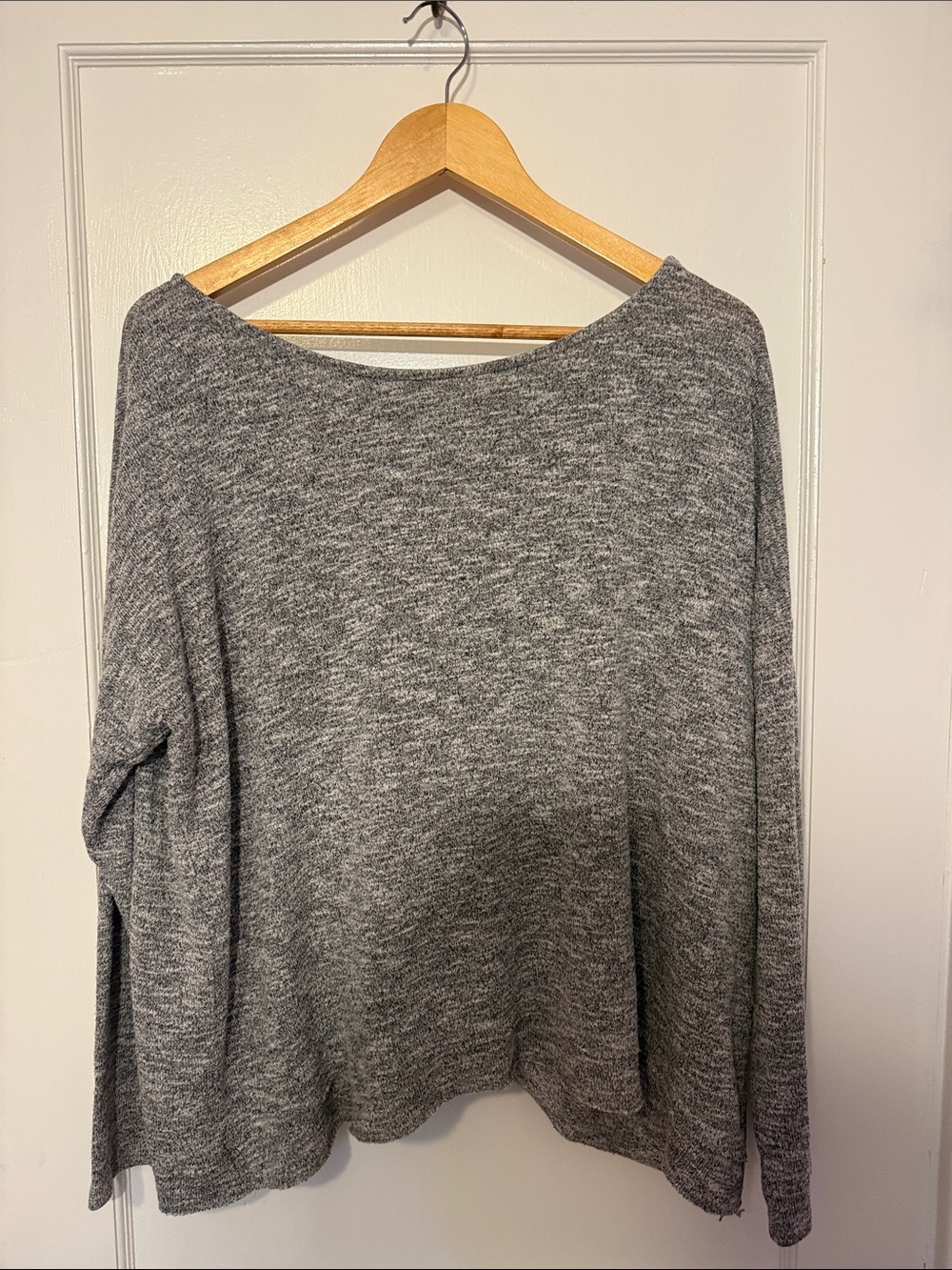 American Eagle Outfitters Heather Gray Boatneck, Open-Back Detail Knit Top